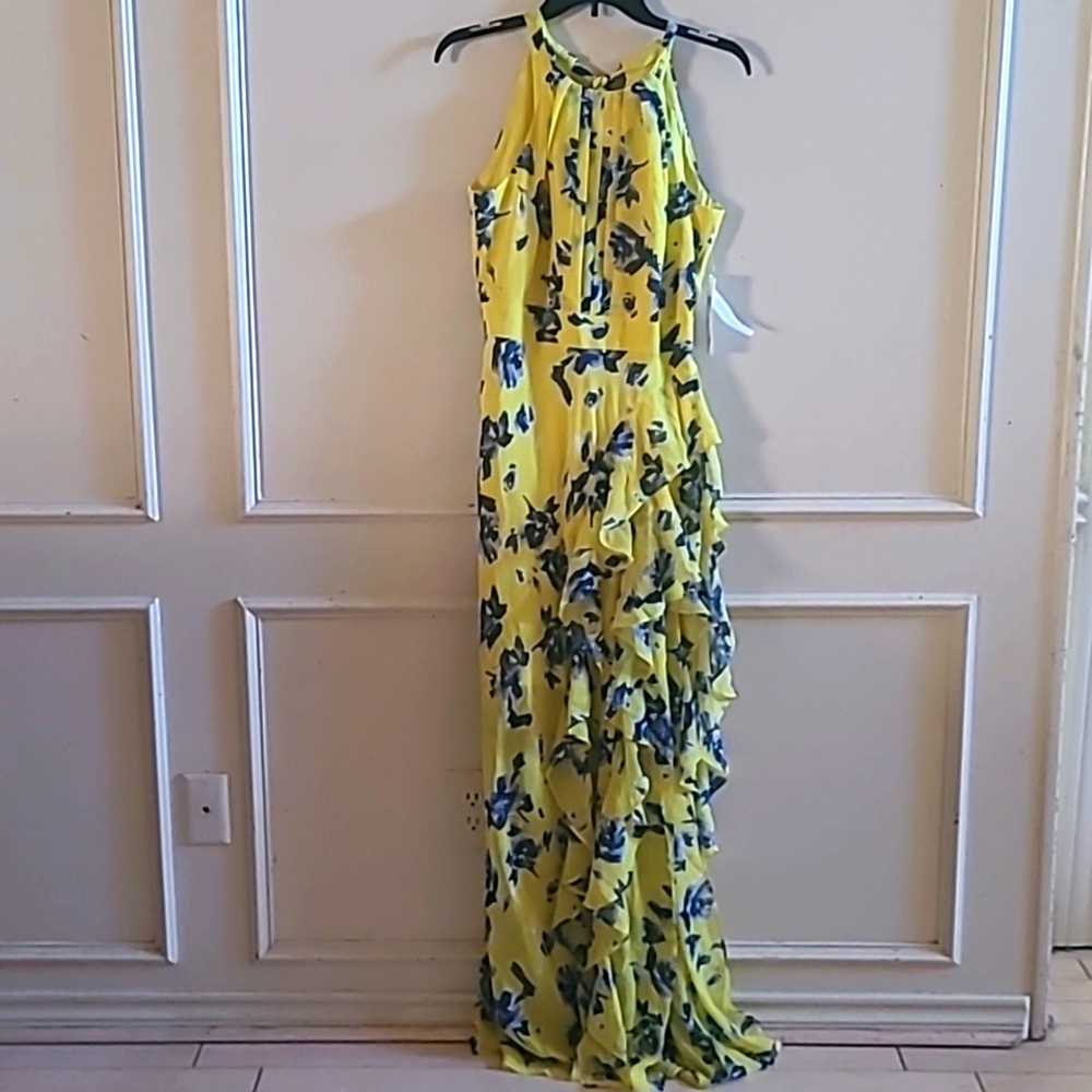 New Eliza J Halter Floral Print Chiffon Gown, Sz 6 - Picture 5 of 12